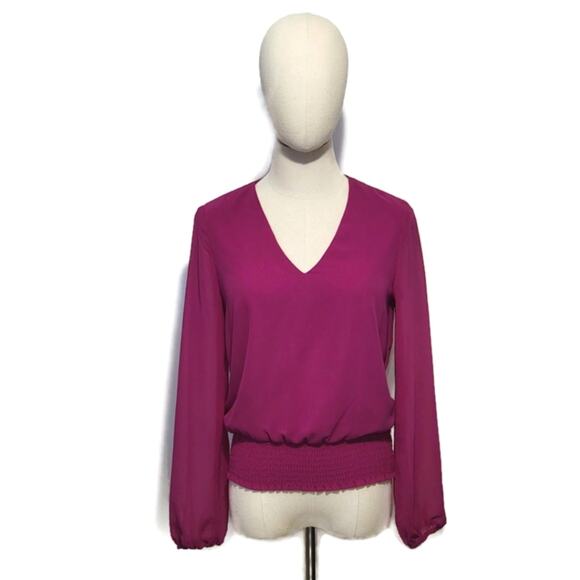 1 State V Neck Long Sleeve Smock Waist Pink Blouse Workwear Office  Size XS - Picture 7 of 13